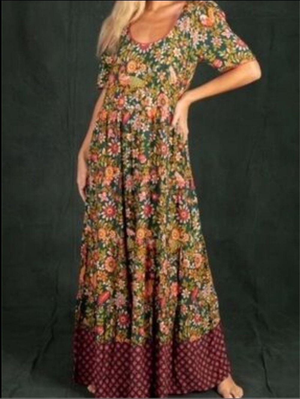 Natural Life Berkley Maxi Dress dark green botanical Multicolor Bohemian Dress
